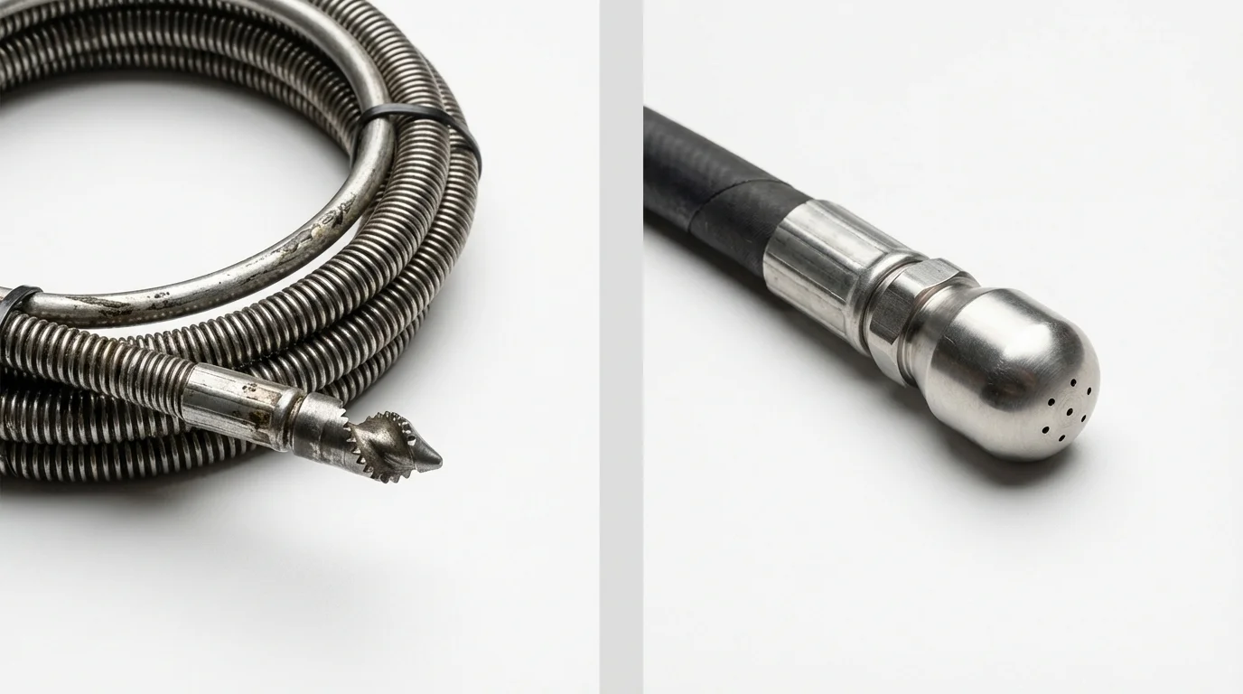 Drain snake cable and hydro jetting nozzle used for drain cleaning in Auburn, IL