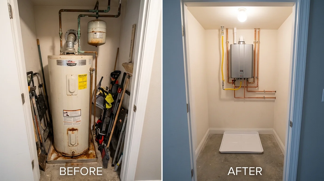 Tank water heater versus wall-mounted tankless unit comparison for Auburn, IL homeowners